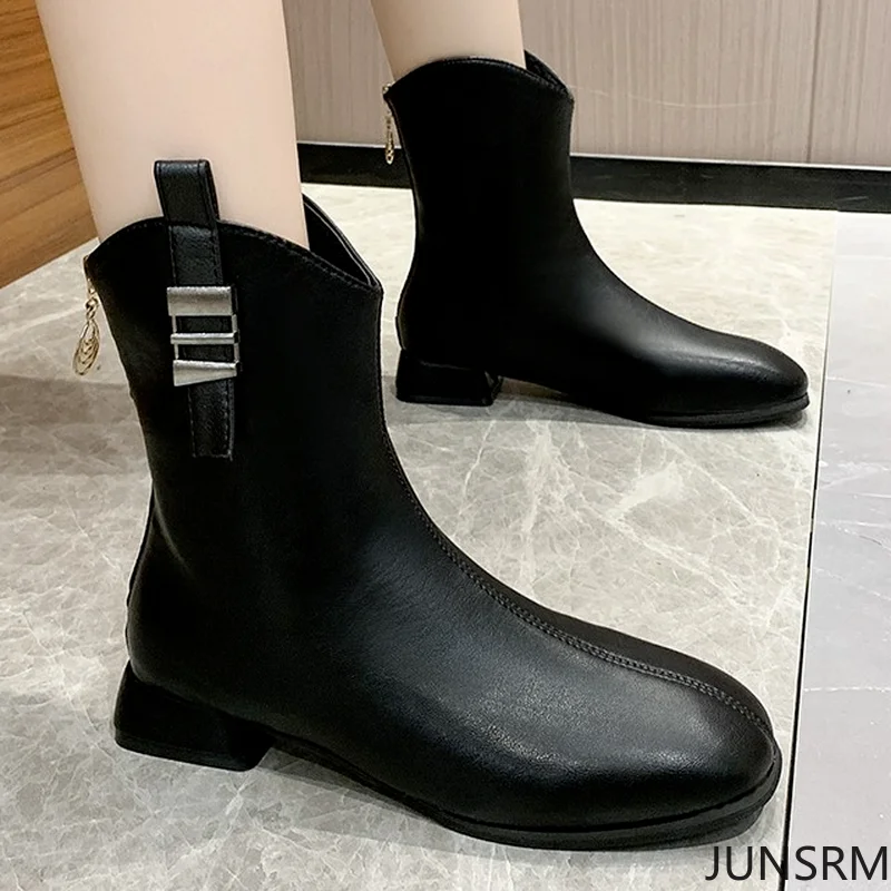 

Женские ботильоны на платформе, повседневные мотоциклетные ботинки на низком квадратном каблуке, с молнией сзади, осень 2021