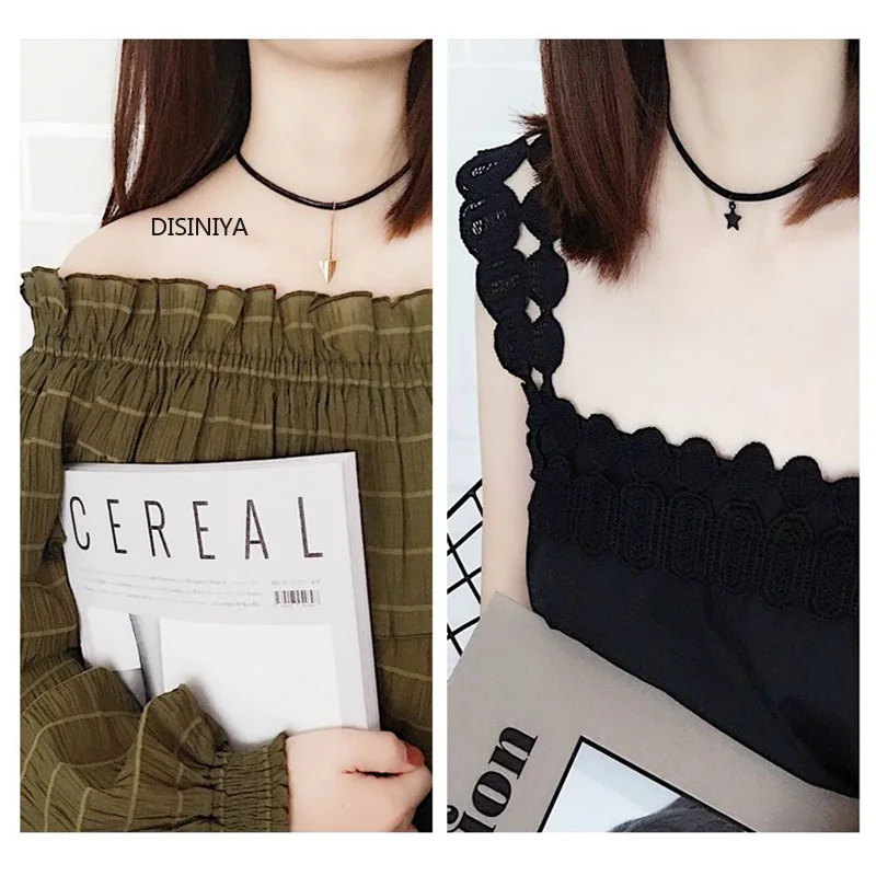 Черный кожаный шнурок из резины колье чокер стерлингового серебра 925 пробы с