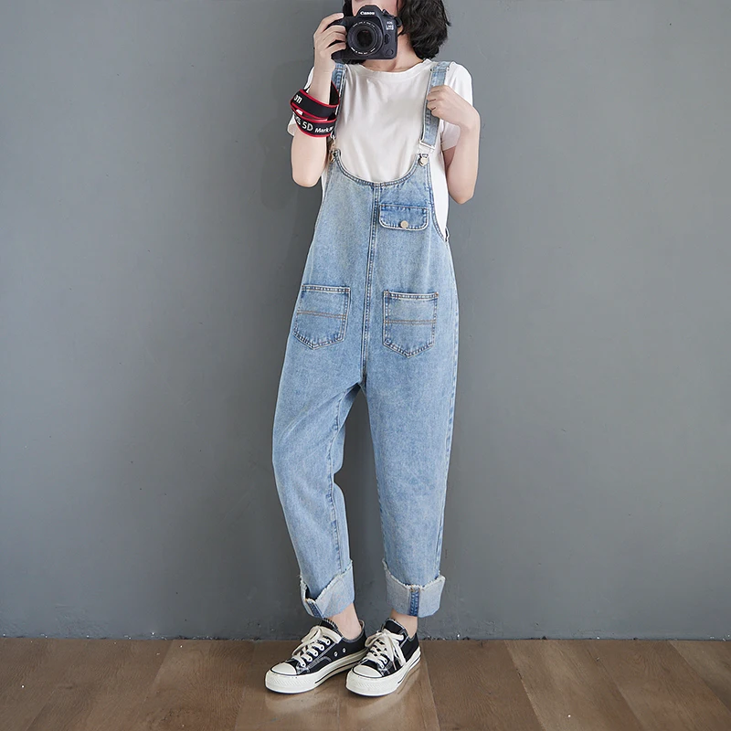 

6487 Spring Summer Denim Jumpsuit Women Light Blue Casual Elegant Sweet Girl Pocket Overalls Cowboy Comfortable Suspender Romper