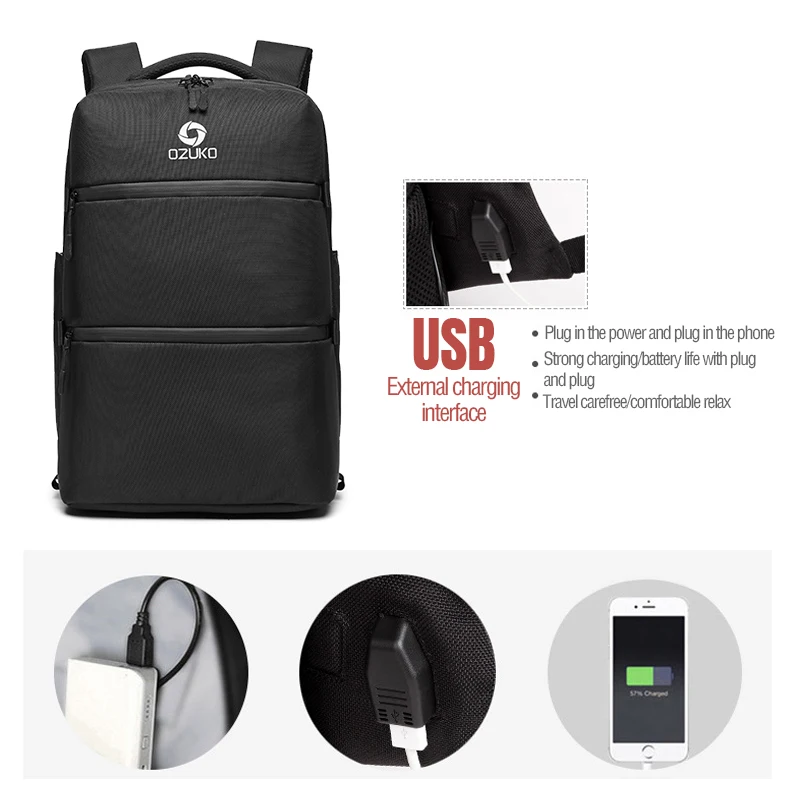 

2020 New USB Charging Multifunction Waterproof 15.6 inch Laptop Men Backpacks Anti-thief Casual Travel Bag Teenager Schoolbag
