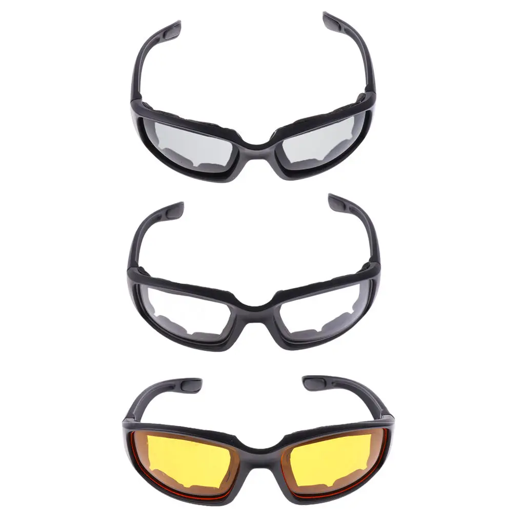 

3 Pair Combo Motorcycle Riding Glasses Wind Resistant Padded Comfortable