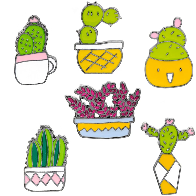 Новые Мультяшные Броши с растениями милые мини кактусы в горшке груша