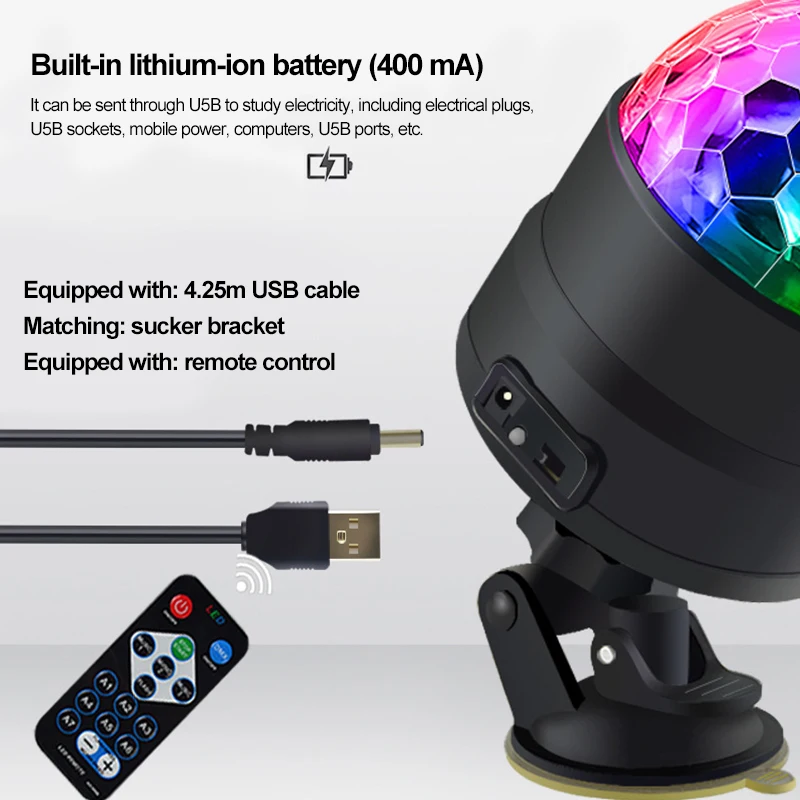 USB charge/USB power supply stage lights remote control atmosphere rotation automotive LED sound-controlled sensing Lamp | Лампы и