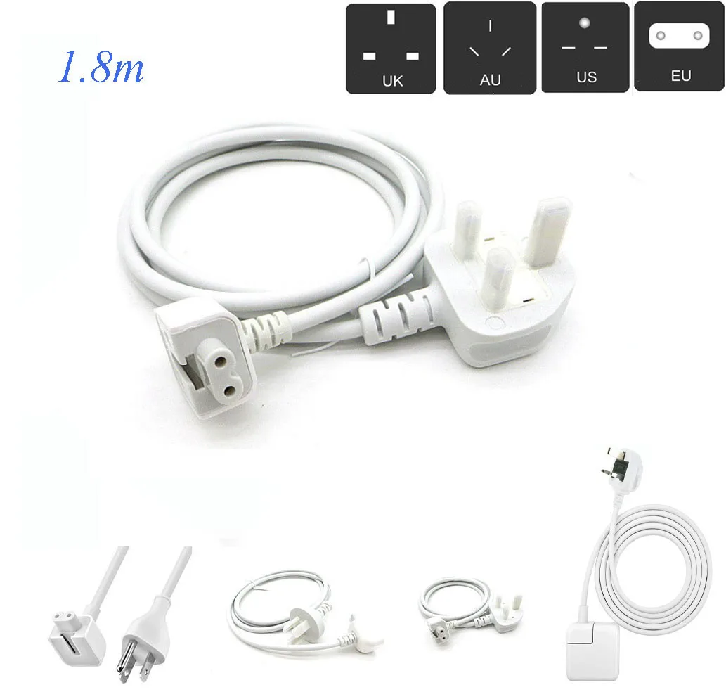 

1,8 м высококачественный Удлинительный шнур для вилки ЕС США Великобритании Австралии для Apple MAC IPAD AIR Macbook Pro зарядное устройство адаптер 45 Вт/60 Вт/65 Вт/85 Вт/IPAD2