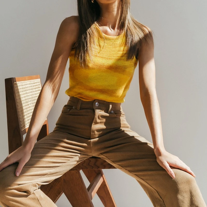 

Women's Basic Ribbed Knit Tie Dye Sleeveless Top Round Neck Sleeveless Crop Top Vest Top