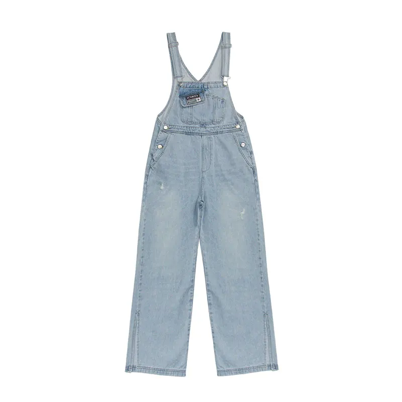 

The new Korean version of autumn wear wide leg pants leg slit open denim overalls women's loose slouching pants