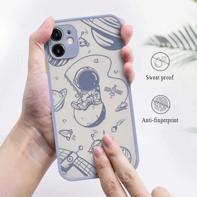 luxury cartoon space astronaut phone case for iphone 11 12 pro max mini xs x xr 7 8 plus matte shell silicone shockproof cover free global shipping