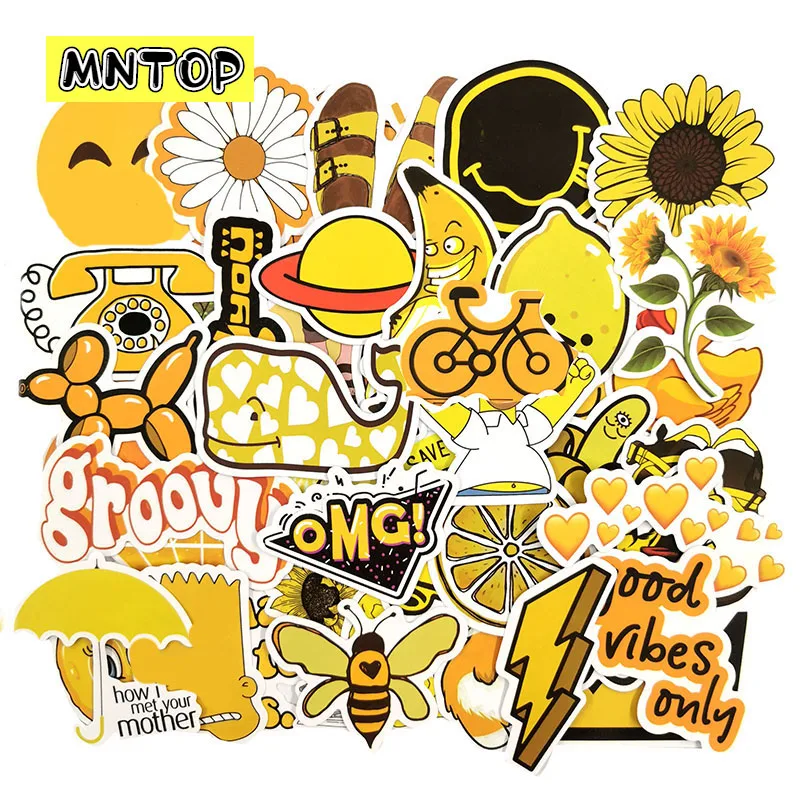 10/30/50pcs/Pack Cartoon  Ins Style Yellow Series Vsco Stickers For Laptop Phone Skateboard Travel Case Luggage Motorcycle