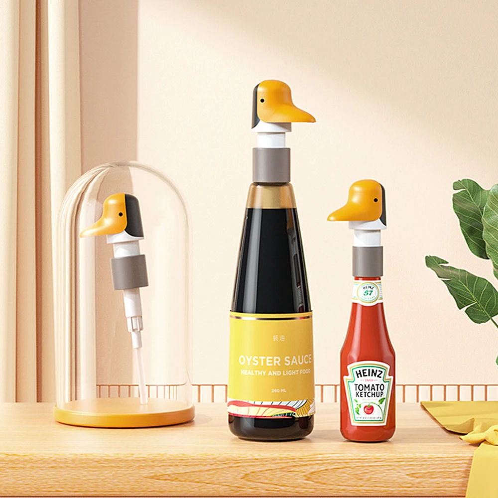 

New Penguin Jam Bottle Pump Oyster Sauce Dispensers Ketchup Vinegar Bottle Head Pressure Push-type Nozzle Home Kitchen Tools