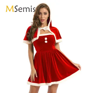 Женское зимнее рождественское платье, костюм Санты, наряды, праздничная одежда для вечеринки, женское платье, верхнее платье, накидка с капюшоном