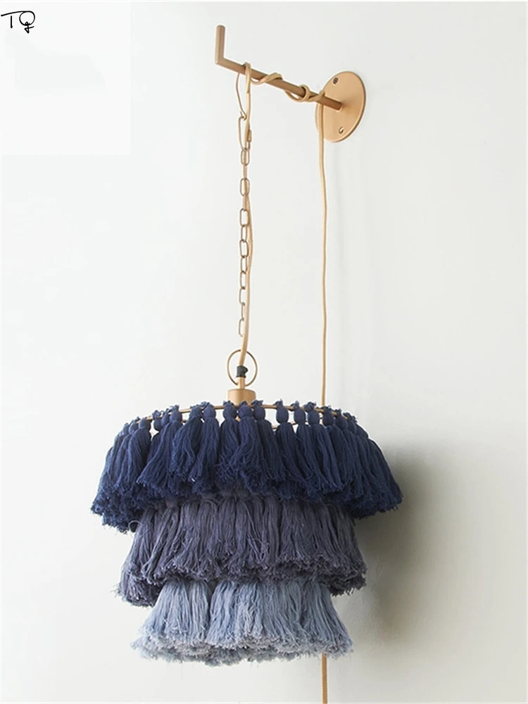

Northern European Ins Bohemian Designer Wall Lamp Individual Cotton Knitting Led Indoor Lighting Decor Bedroom Lamp Studio Study