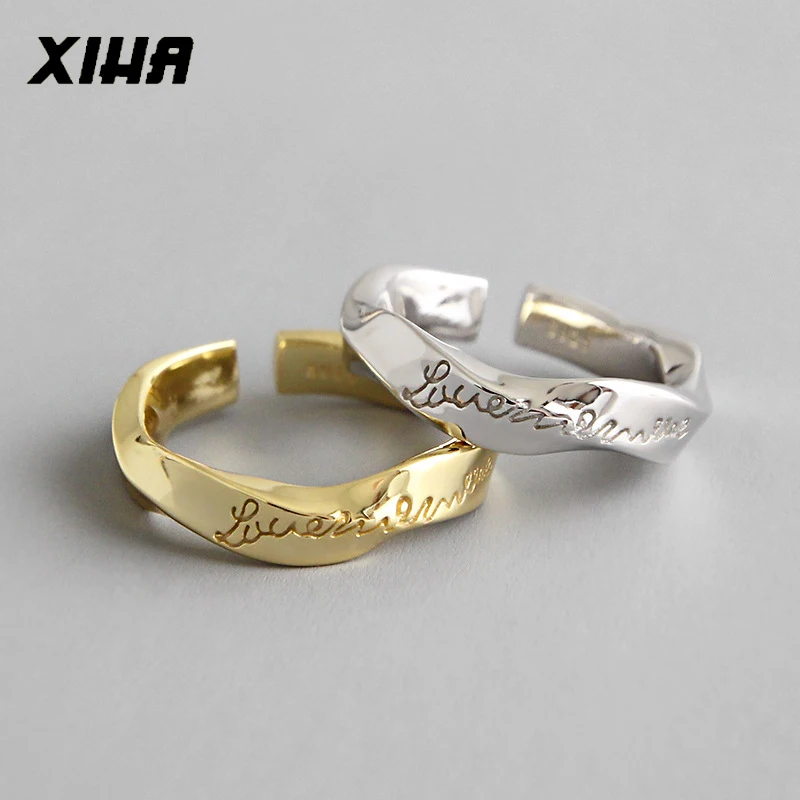 XIHA реальные 925 пробы серебряные кольца для женщин Mobius твист люби меня больше
