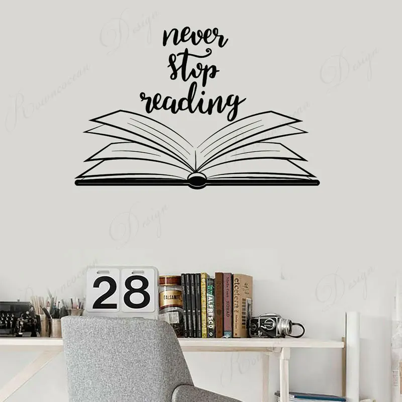 

Never Stop Reading Quote Wall Sticker Vinyl Wall Decal Open Book Reading Room Library Decor Removable Murals Wallpaper 4354