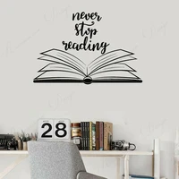 never stop reading quote wall sticker vinyl wall decal open book reading room library decor removable murals wallpaper 4354