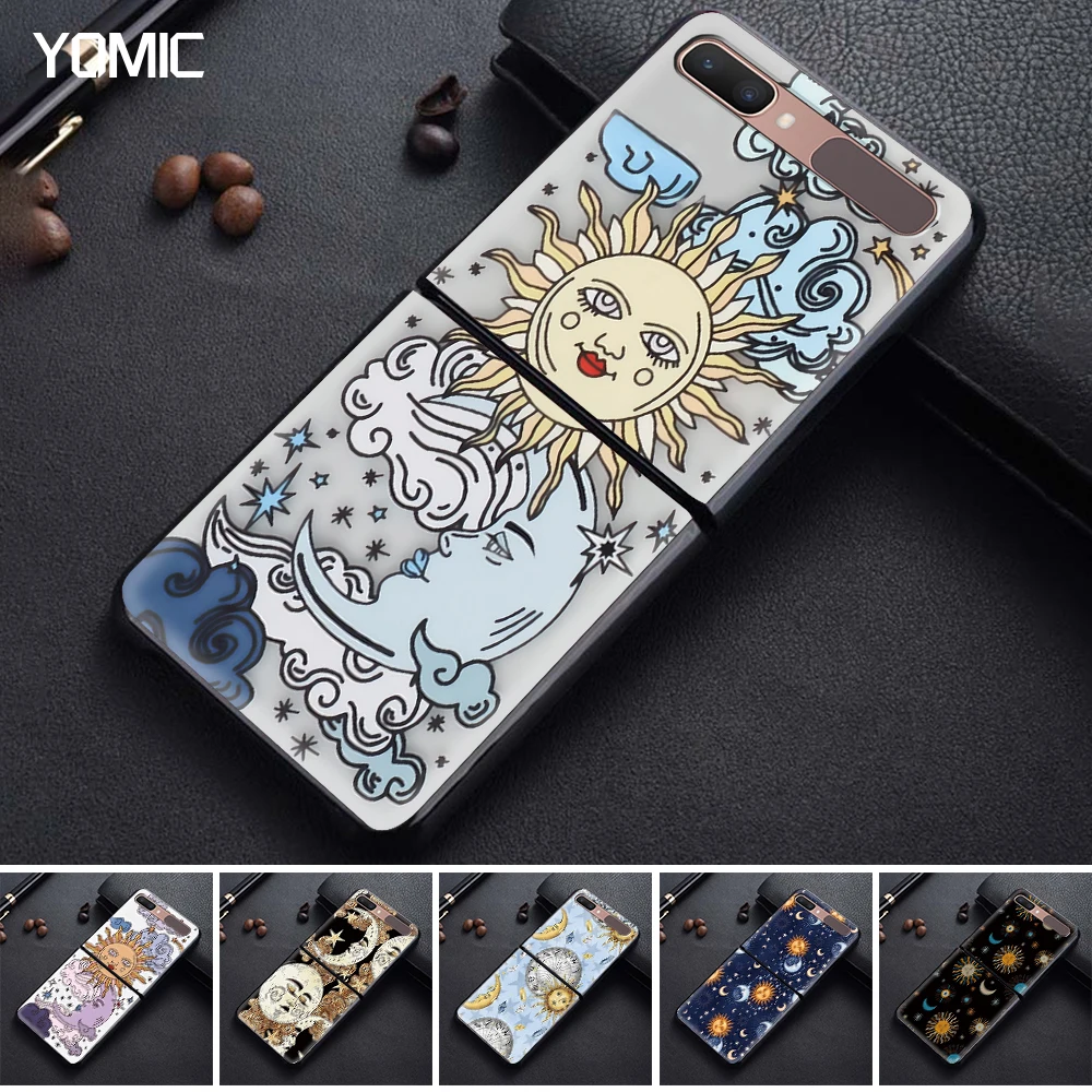 

Funny Sun Moon Face Case for Samsung Galaxy Z Flip 6.7" Black Hard PC Phone Bags Cover ZFlip 5G Segmented Protect Coque Fundas
