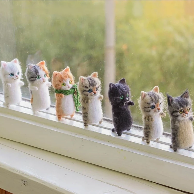Cute And Interesting Handmade Toys DIY Wool Felt Cat Kits Unfinished Plush Doll Poking Music Toy Gift Non-finished Product |