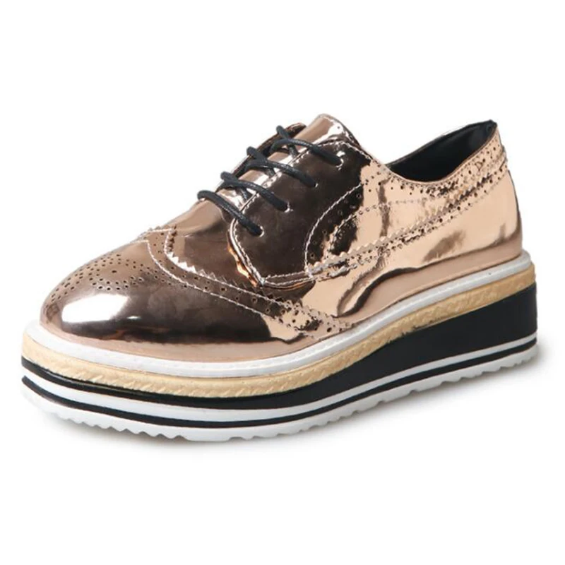 WYFAMDER/2020 Туфли оксфорды с перфорацией типа броги женская обувь на платформе и