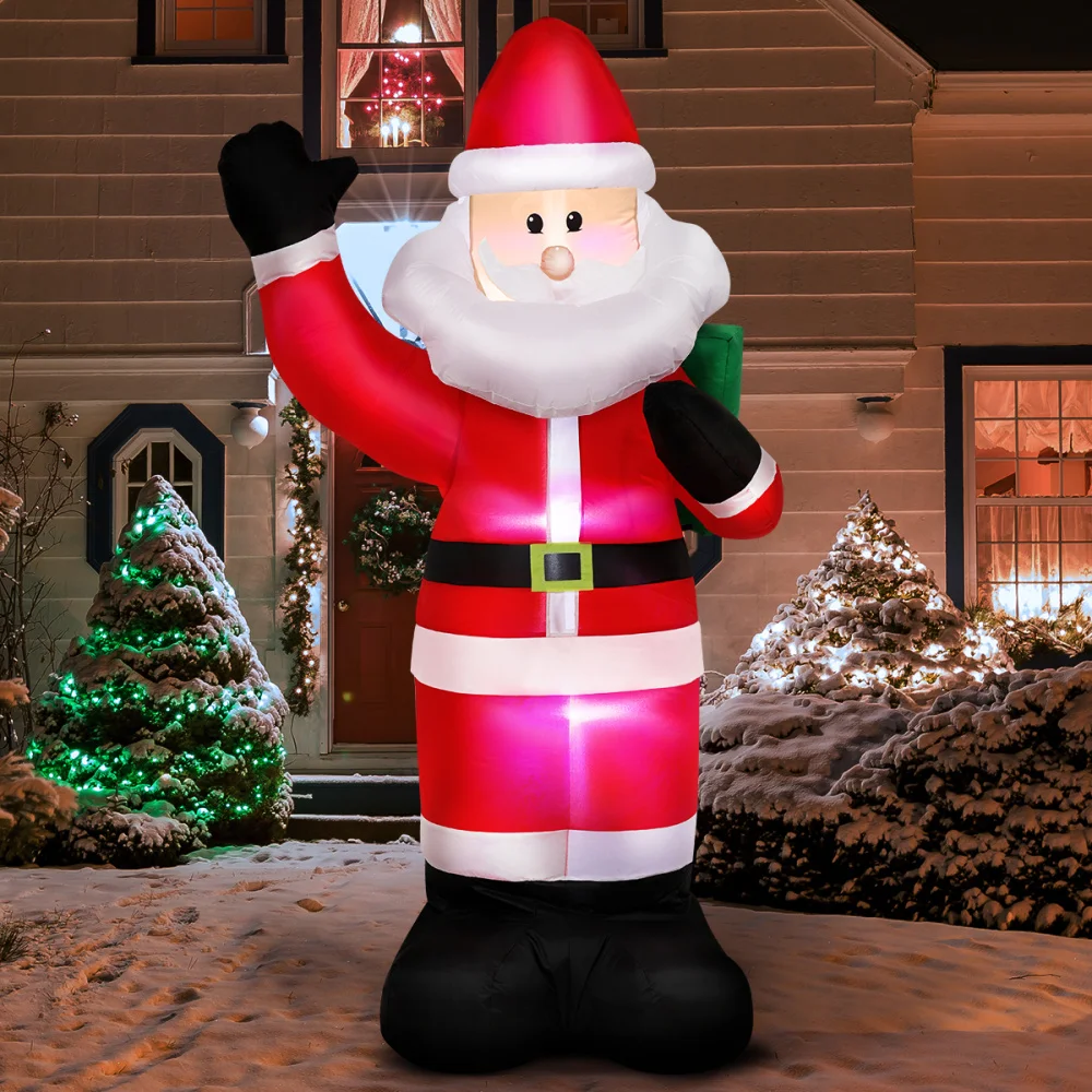 

PRETYZOOM 7FT Christmas Inflatable Santa Claus LED Lighted Air Blown Model Christmas Yard Decoration US Plug