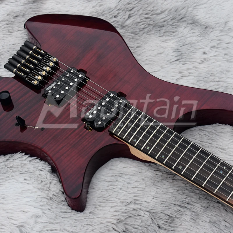 Горная безголовая гитара fanned fret 6 струнная электрогитара с корпусом из ольхи Пламя клен Топ ebony fret 5 шт. шеи