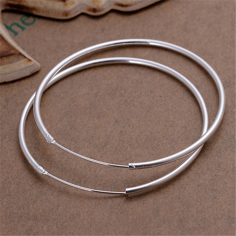 Фото Серьги женские из серебра 925 пробы, 50 мм, большой круг обруч пробы №4