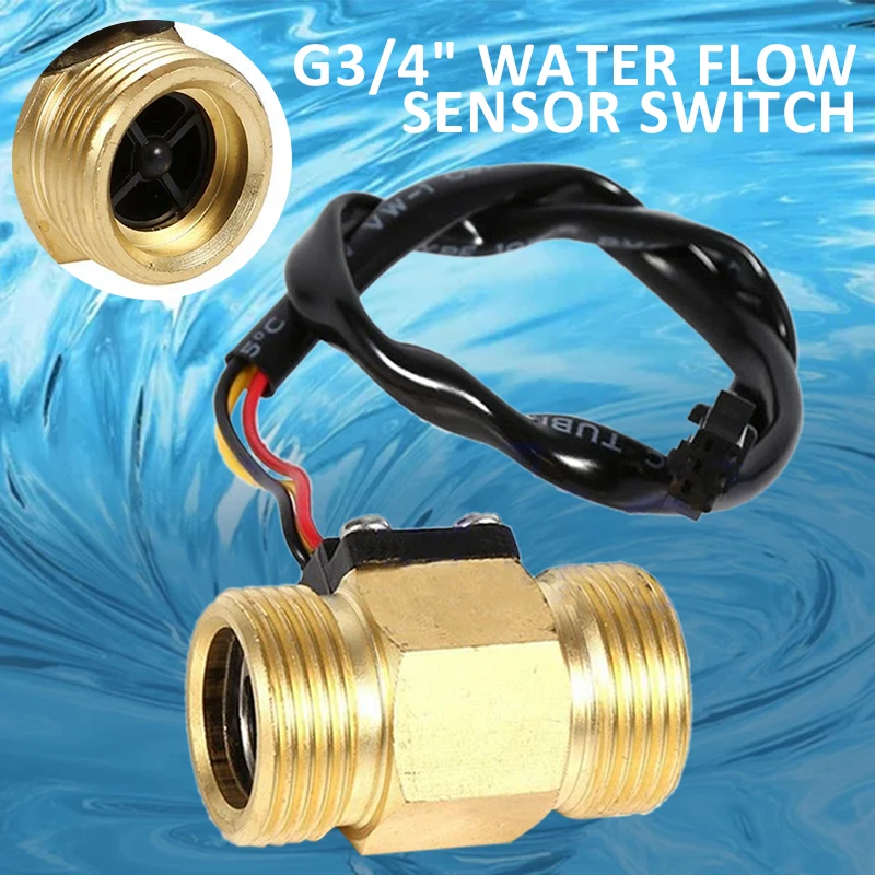 

G3/4" Copper Liquid Water Flow Sensor Switch Flowmeter Meter Temperature Detection For Turbine Liquid Sensor Shell Flow Meters