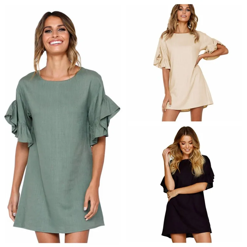Женское летнее модное удобное платье повседневное однотонное платье-карандаш с
