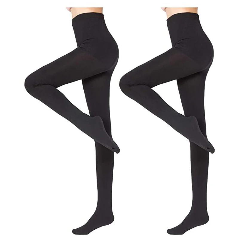 2022 2Pcs Women 150D  Microfiber Thermo Fleece Lined Tights Thick Thermo Pantyhose in Solid Black Color Super Warm Winter Tights