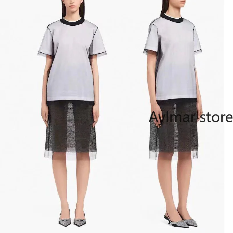 

High quality 2022 spring and summer new double-layer mesh Half Sleeve Top Casual Short Sleeve luxury brand graphic T-shirt