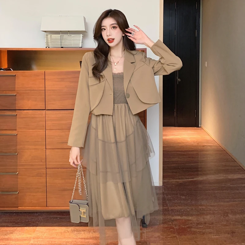 

Женский костюм из двух предметов, короткая сетчатая юбка в стиле интернет-знаменитостей, qiu dong