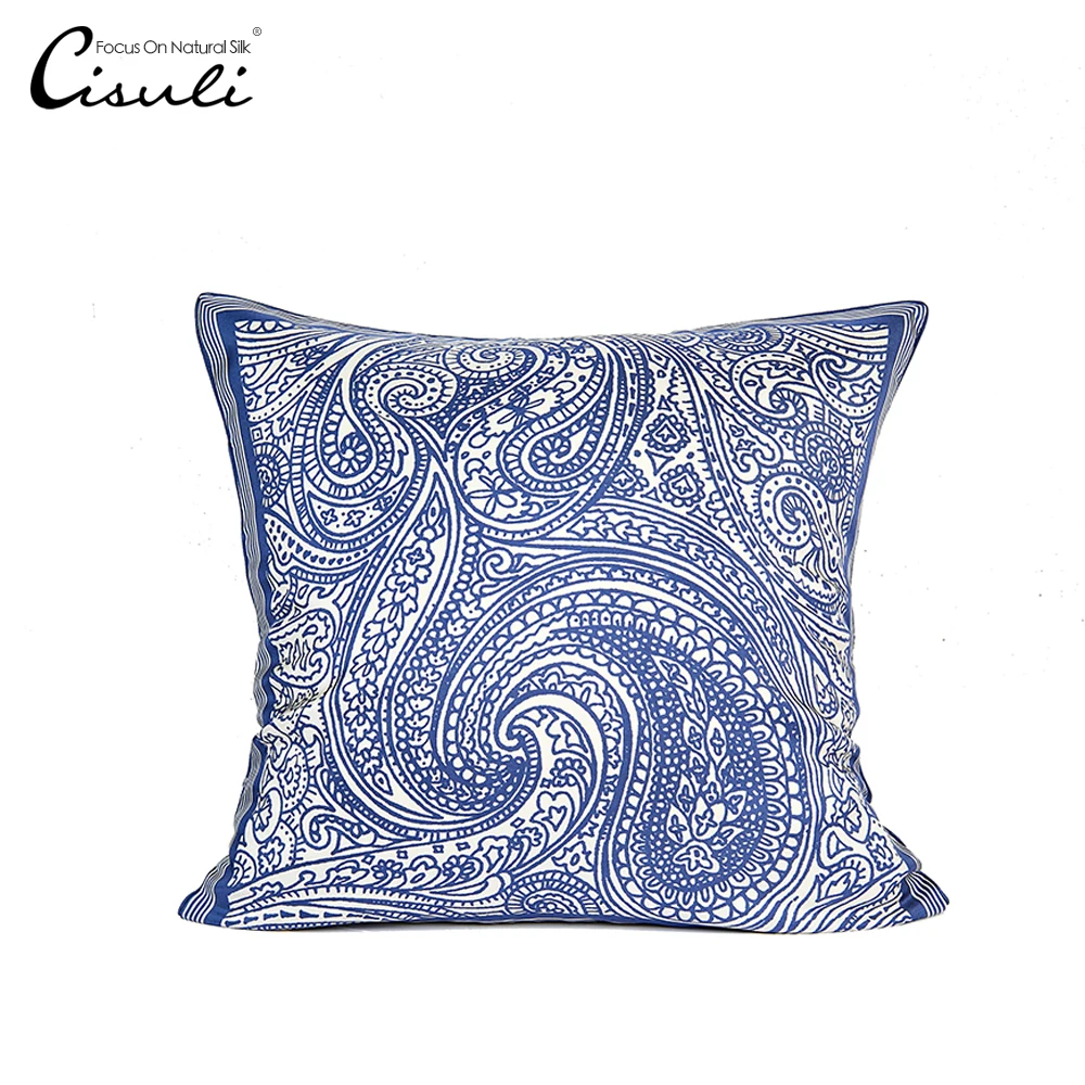 

100% Шелковая подушка чехол ter, эргономичная саржевая ткань из шелка тутового шелкопряда, комфортная, 50 Х5, 0 см, синего цвета