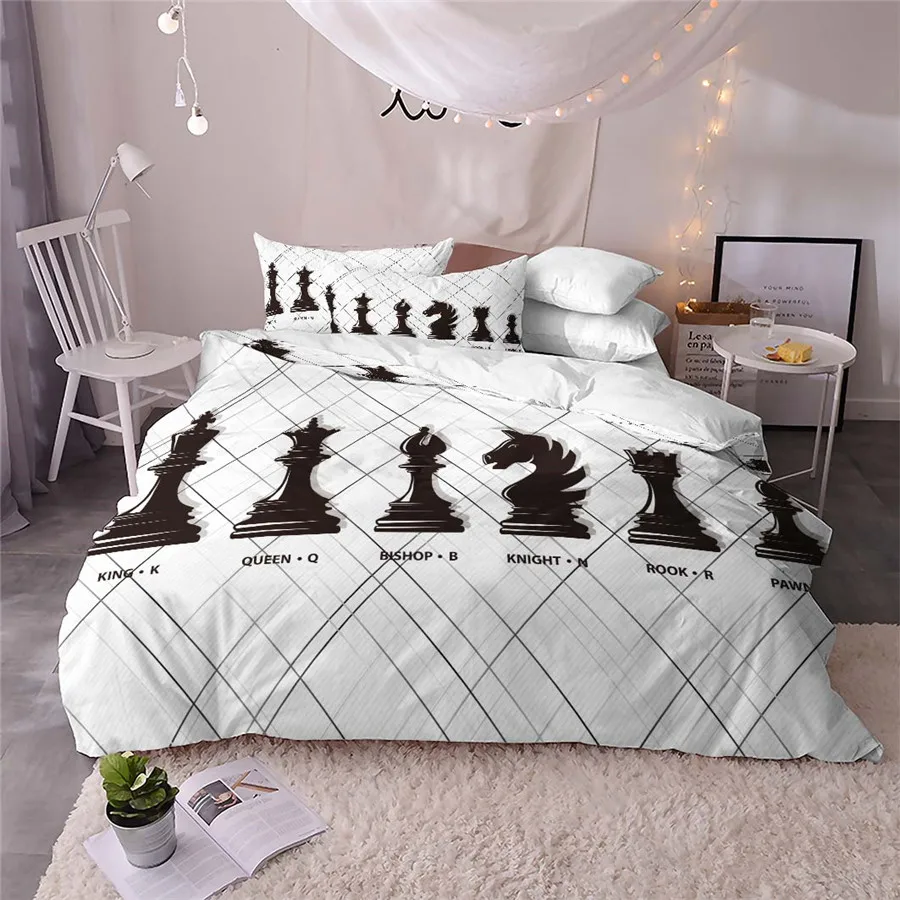 HELENGILI 3D Bedding Set International Chess Print Duvet Cover Bedcloth with Pillowcase Bed Home Textiles #GJXQ06 | Дом и сад