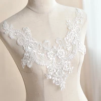 white embroidery sequins flower lace neckline collar applique sewing lace fabric diy for wedding dress clothing accessories