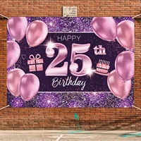 happy 25th birthday banner backdrop 25 birthday party decorations supplies for women her pink purple gold