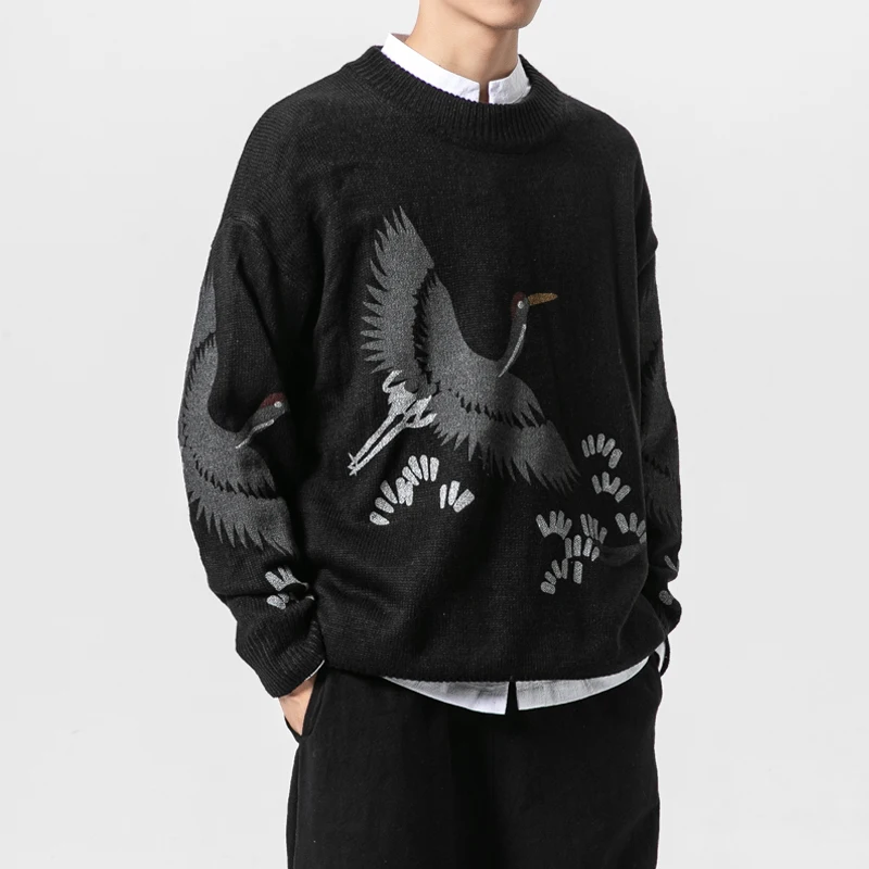 Любителей Костюмы Для мужчин кран узор Повседневное с О-образным вырезом