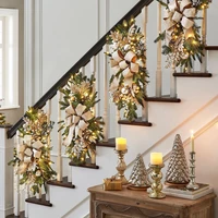 christmas wreath white snow flocking staircase decoration staircase wreath with light pendant christmas scene layout home decor