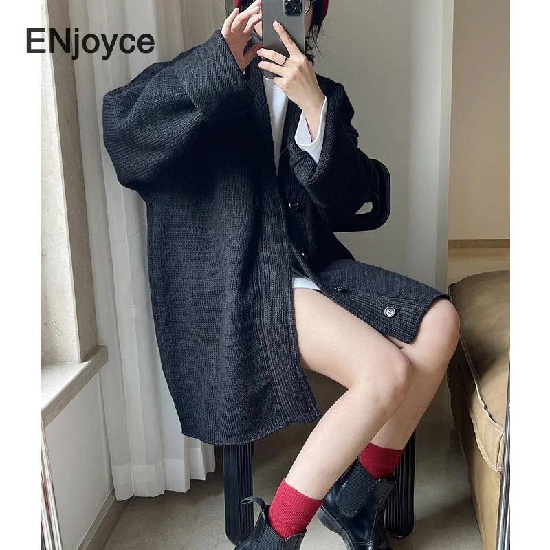 Женский шерстяной вязаный кардиган повседневный Свободный Длинный свитер в