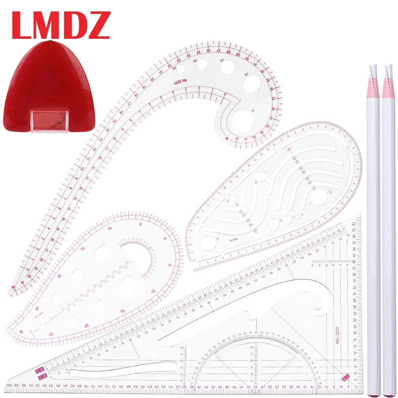 LMDZ Sewing Ruler French Curve Ruler Tailor Chalk Chalk Pencil Measure Ruler for Patchwork Cloth Cutting Design Template Tool