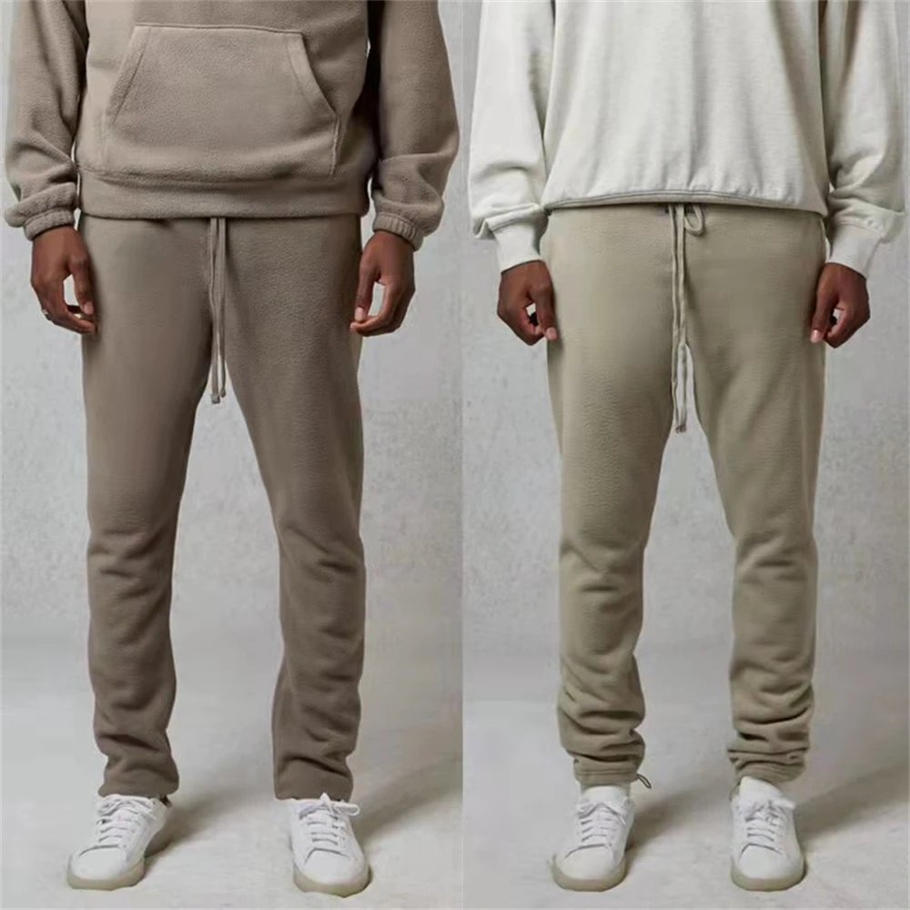 KANYE winter new tide ESSENTIALS rocking velvet trousers warm lace-up men's pants women high street sweatpants casual 1:1 | Мужская