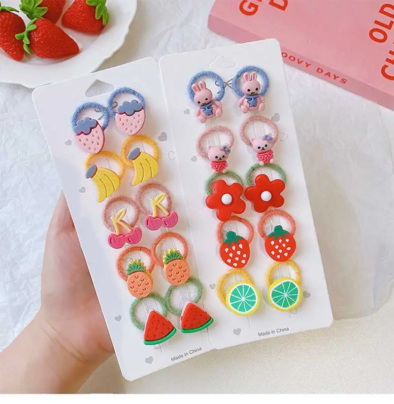 

Oaoleer 10Pcs/Set Children Cute Animal Flower Fruit Flower Baby Elastic Hair Bands Girls Cartoon Plush Small Hair Ring Head Rope