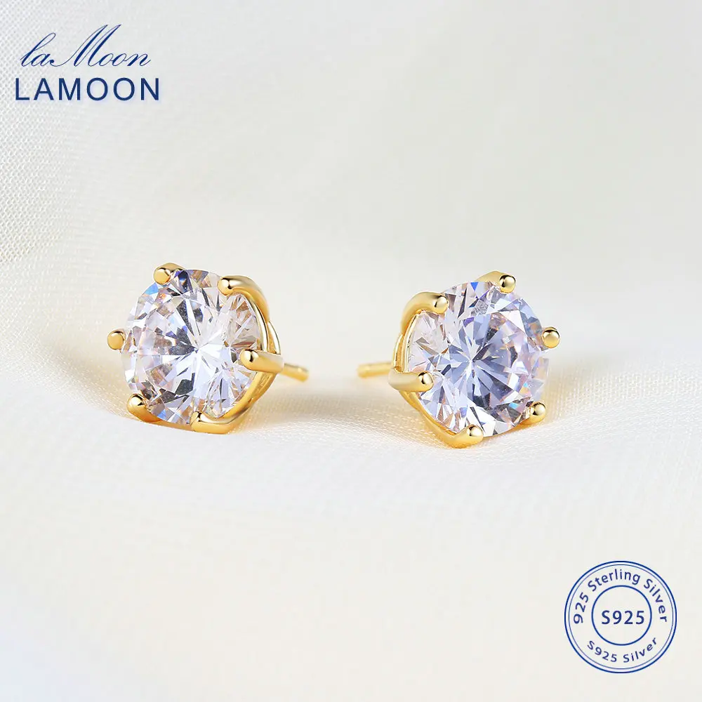 Женские серебряные сережки-гвоздики lamon 925 пробы 10 мм AAA + циркон желто-белое