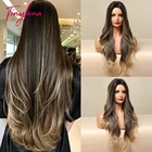 Крошечная Лана синтетический Омбре темно-коричневый Светлый хайлайтер парик Средняя часть Длинный натуральный волнистый парик для женщин ежедневная вечерние термостойкий