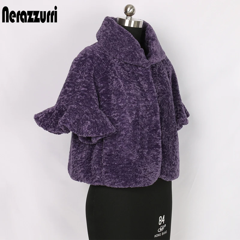 Nerazzurri Женская куртка из искусственного меха с рюшами и коротким рукавом короткая