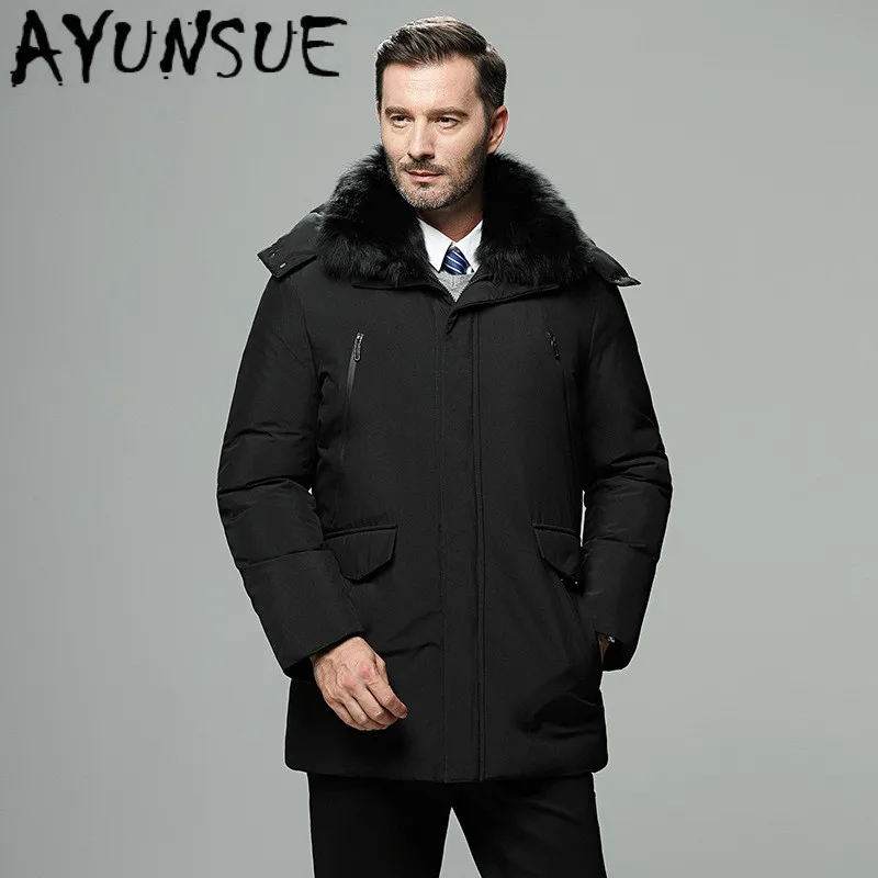 AYUNSUE 90% белая куртка-пуховик Зимнее пальто для мужчин Настоящий мех кролика воротник плюс размер куртка-пуховик теплая куртка casaco 1706 YY1342