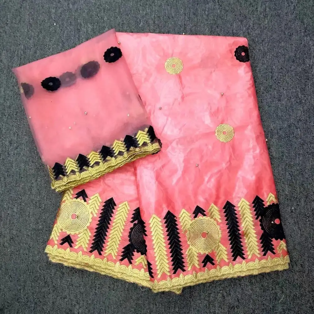 Unique Design Bazin Riche Brode Lace Fabric With Net Blouse PINK Beaded Embroidered Guipure Basin Wedding Beads Laces Material | Дом и сад