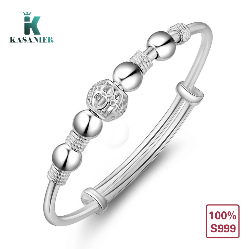 KASANIER S999 браслеты из стерлингового серебра с бусинами открытые браслеты-манжеты