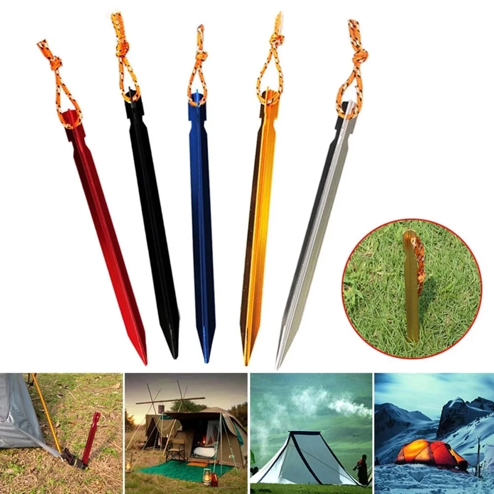 

4Pcs/Set Tent Pegs 18cm Aluminum Tent Stake with Reflective Rope Outdoor Tent Nail Peg Tent Accessories for Camping Hiking