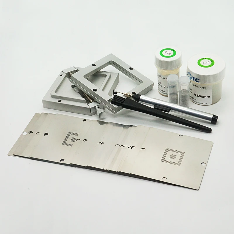 

HT-90-silvery Reballing station with tin Solder ball-PMTC vacuum suction pen BGA stencils29 pcs set for IC Repair work