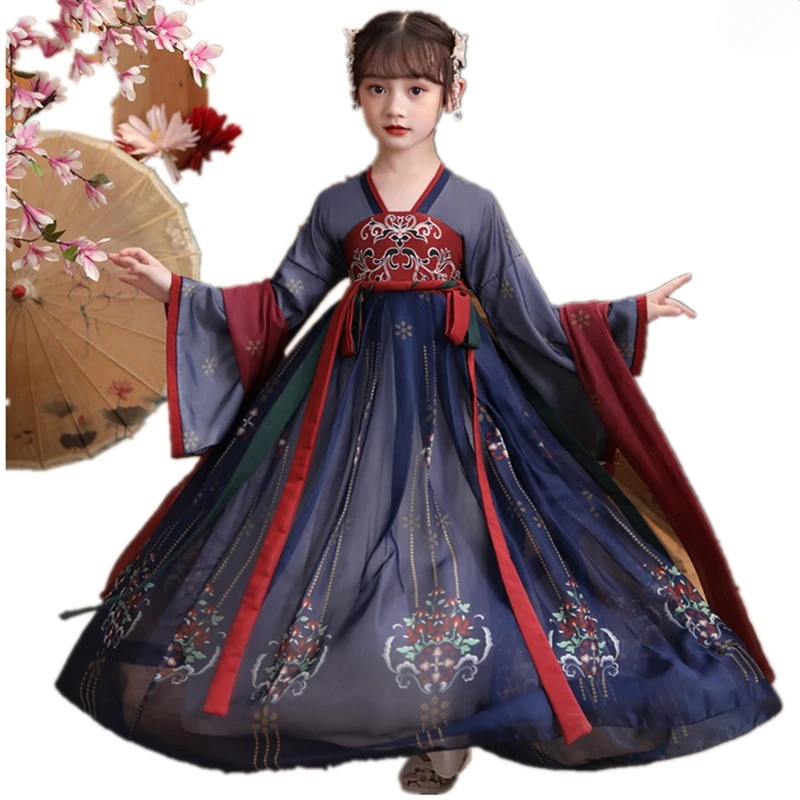 

Hanfu Старинное платье для девочек и детей, супер сказочная Осенняя юбка в китайском стиле, элегантное соединение в старинном стиле для девоче...