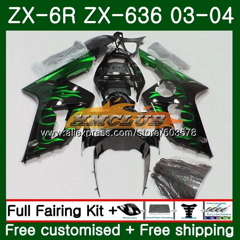 

Body For KAWASAKI NINJA ZX600 ZX-636 ZX-6R 2003 2004 34CL.89 Green flames ZX 636 6 R 600CC ZX6R 03 04 ZX636 ZX 6R 03 04 Fairing
