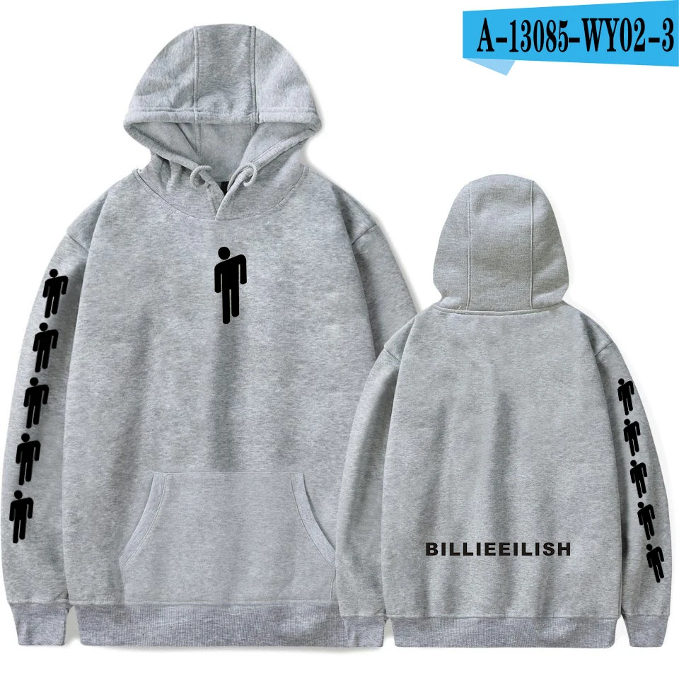 Новая горячая Billie Eilish Толстовка Мужская Черная хлопковая толстовка пара Billie Eilish Толстовка простая сохраняющая тепло Женская/Мужская толстовка одежда - Цвет: Gray